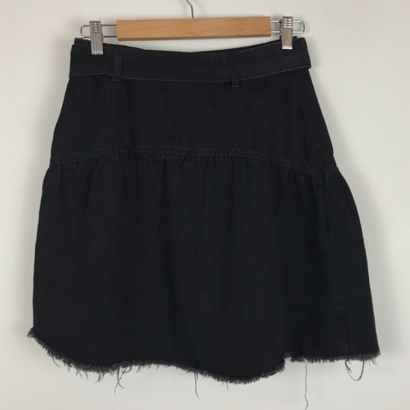 NWOT Zara Black Denim Raw Hem Belted Mini Skirt Size Small - Picture 5 of 8
